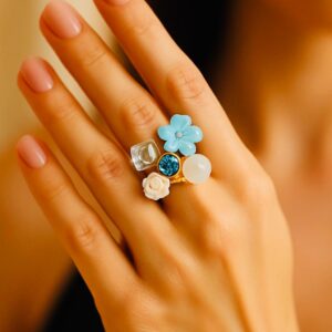 GLITTERS TREND Green Enamel Print 18 K Gold Plated Diamond Ring For Women | Anti-Tarnish, Waterproof, 316 Grade PVD Coating , Hypoallergenic Jewellery